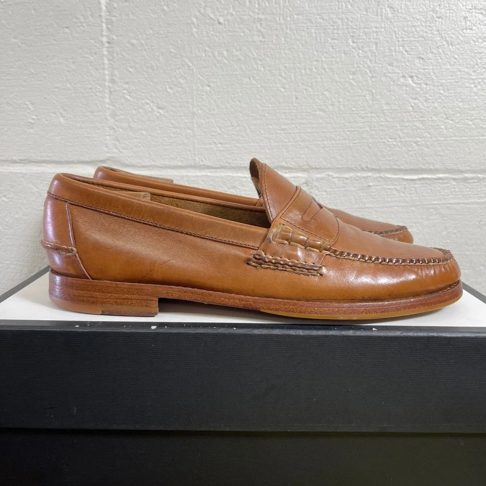 LL Bean Signature Brown Leather Penny Loafers Slip On Dress Shoes Men's 9.5 D